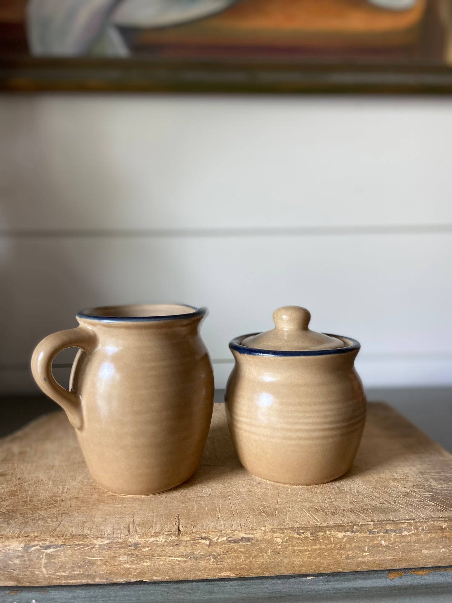 Vintage Pfaltzgraff Folk Art Stoneware Cream and Sugar set