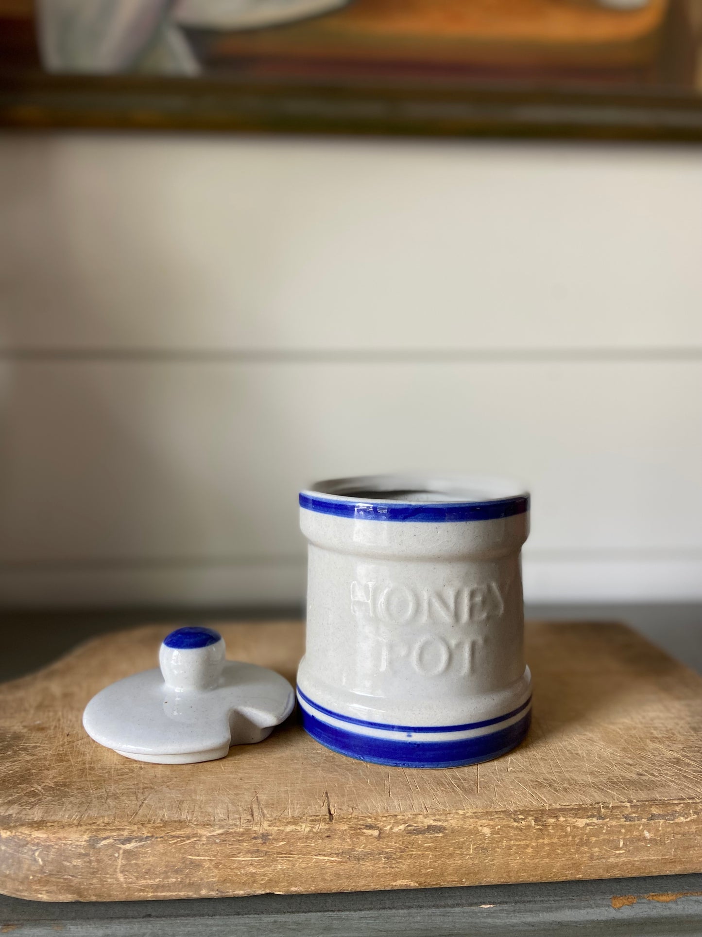 Country Blue Honey Pot