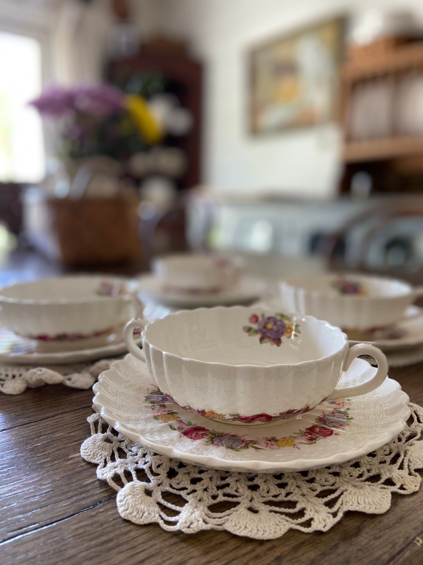 Vintage Spode Copeland 'Rose Briar' Set of Cream Soup and Saucers