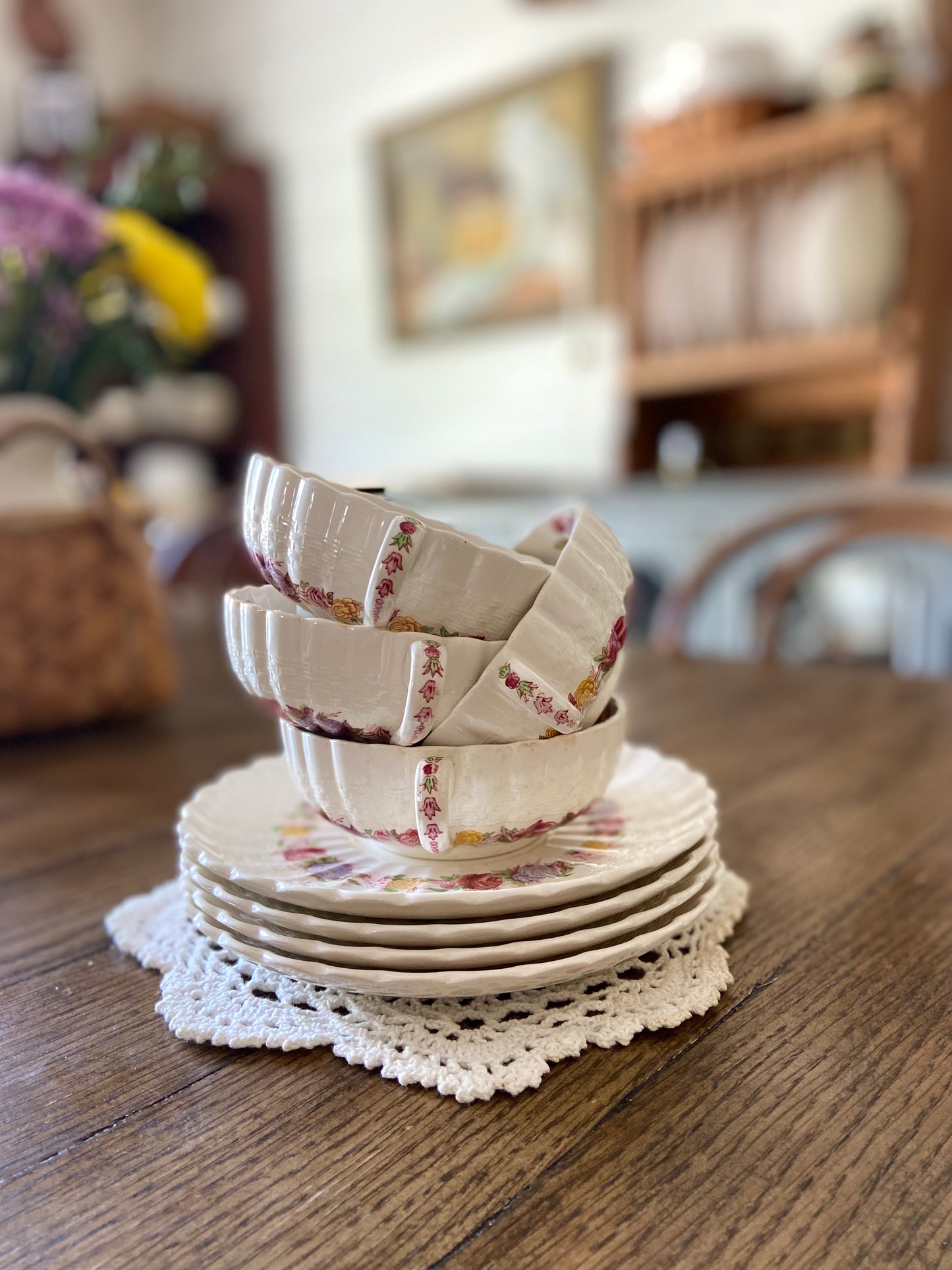 Vintage Spode Copeland 'Rose Briar' Set of Cream Soup and Saucers