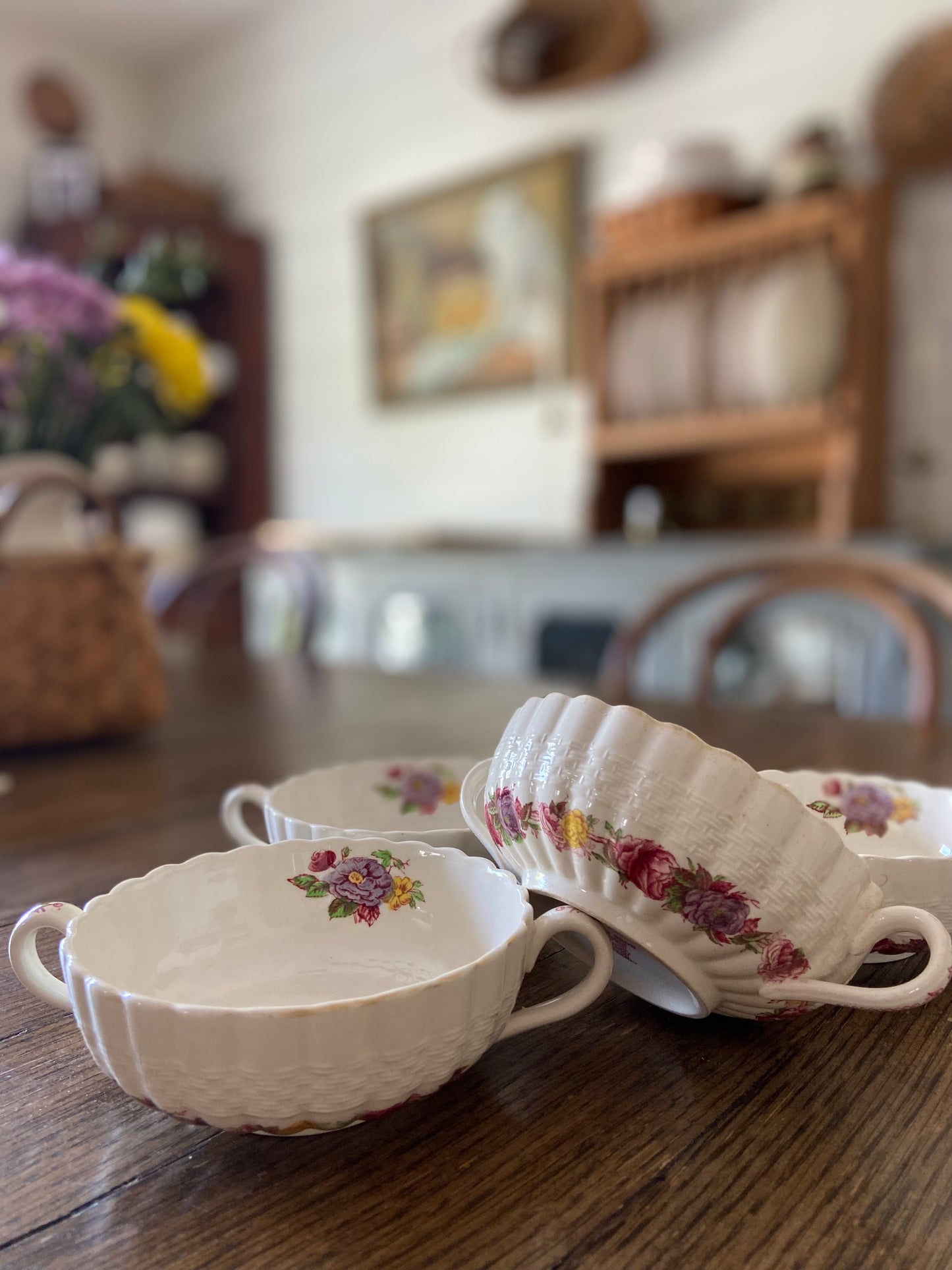 Vintage Spode Copeland 'Rose Briar' Set of Cream Soup and Saucers