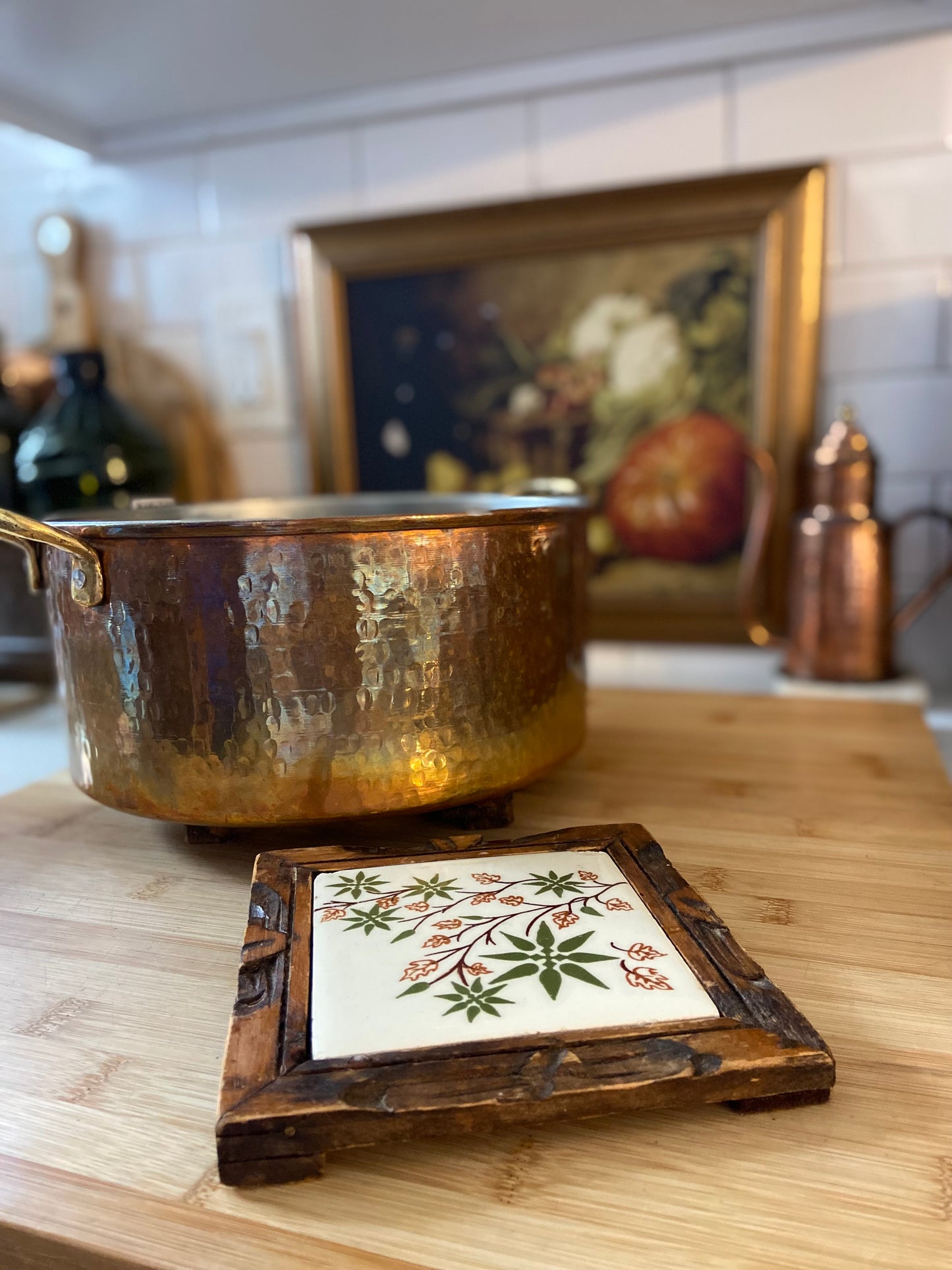 Hand Carved Wooden Tile Trivets (Set of 2)