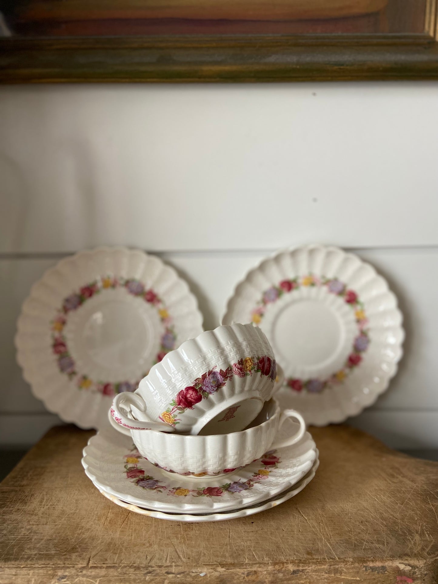 Vintage Spode Copeland 'Rose Briar' Set of Cream Soup and Saucers