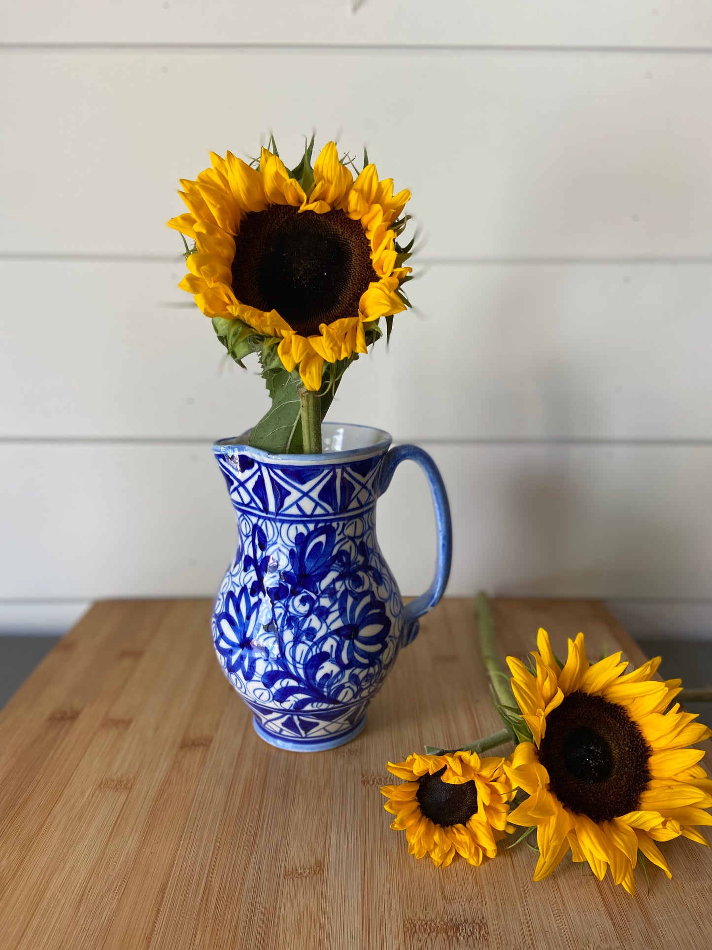 Blue and White Floral Pitcher