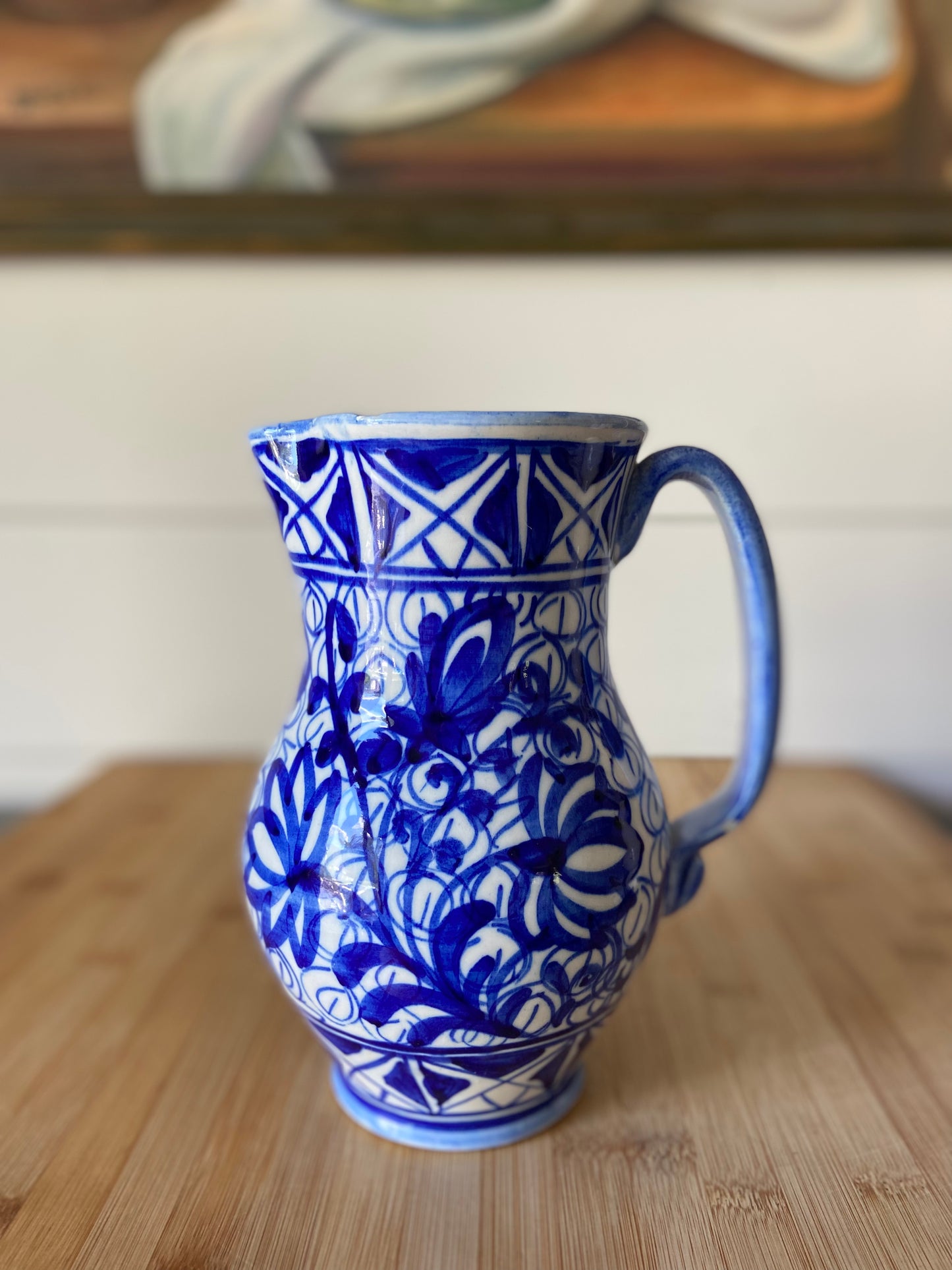 Blue and White Floral Pitcher