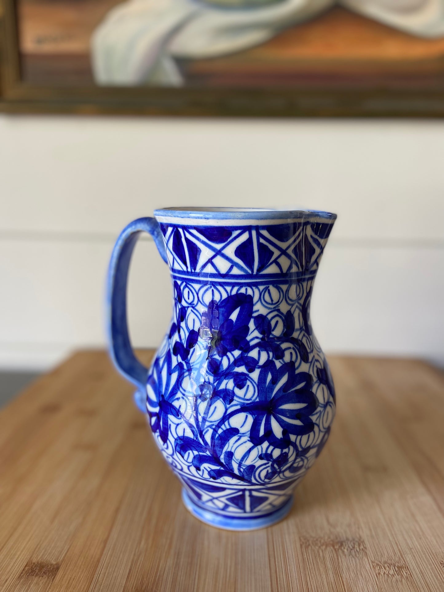 Blue and White Floral Pitcher