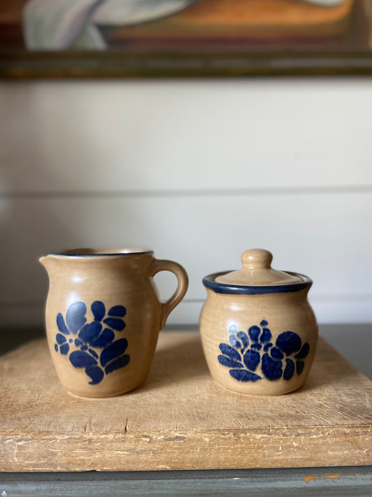 Vintage Pfaltzgraff Folk Art Stoneware Cream and Sugar set