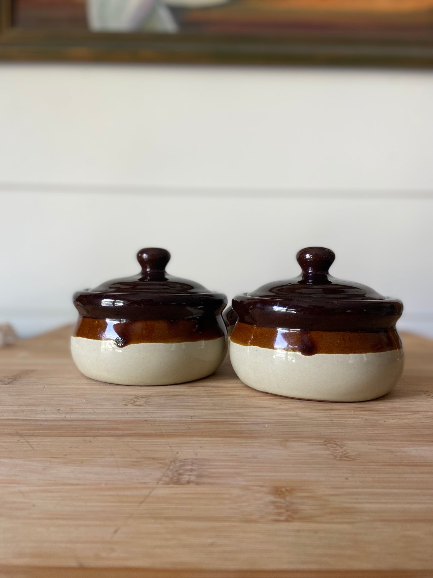 Brown and Cream French Onion Soup Petite Crocks