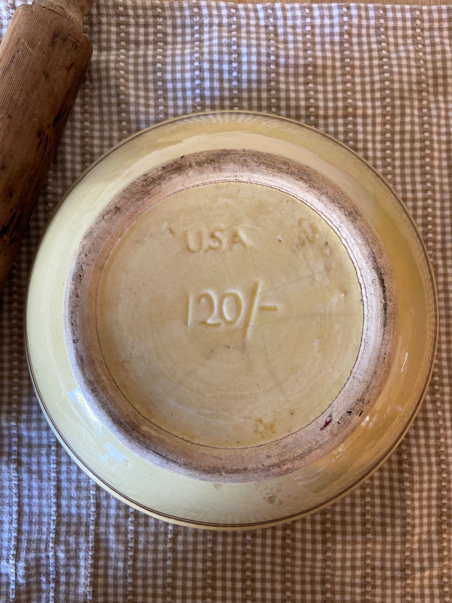 Vintage Stoneware Yellow Brown Striped Bowl