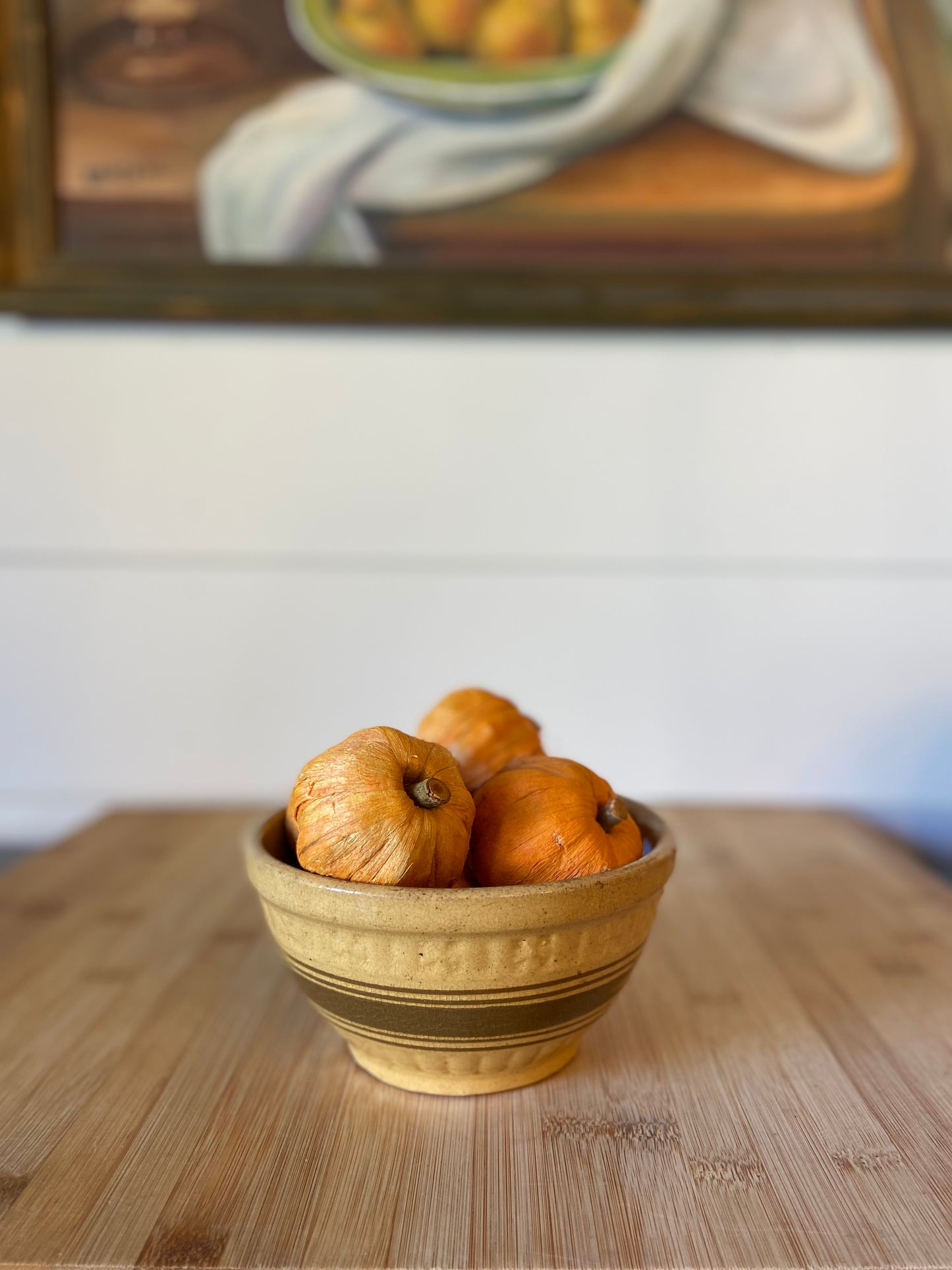 Mustard Brown Striped Stoneware Bowl