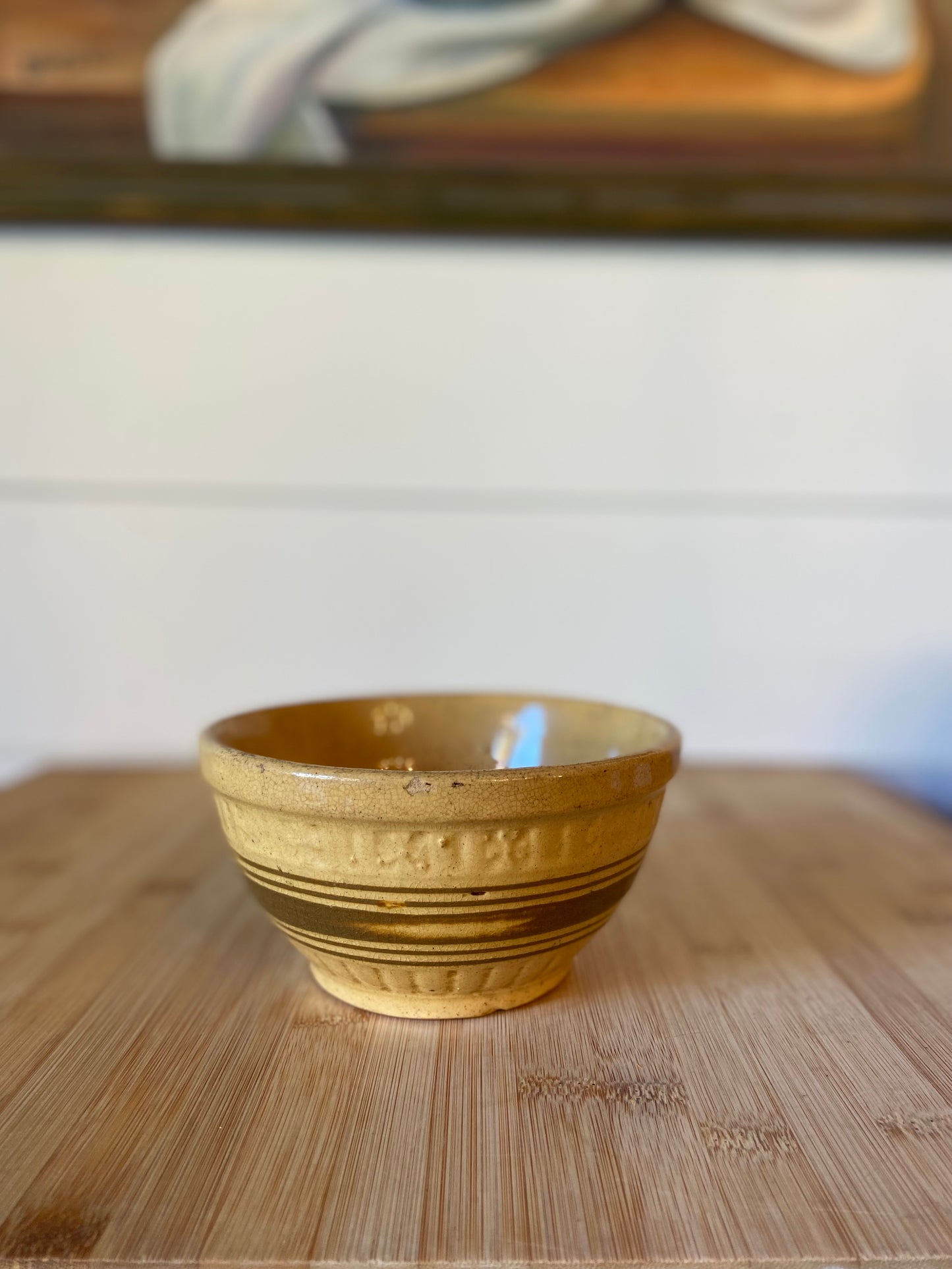 Mustard Brown Striped Stoneware Bowl